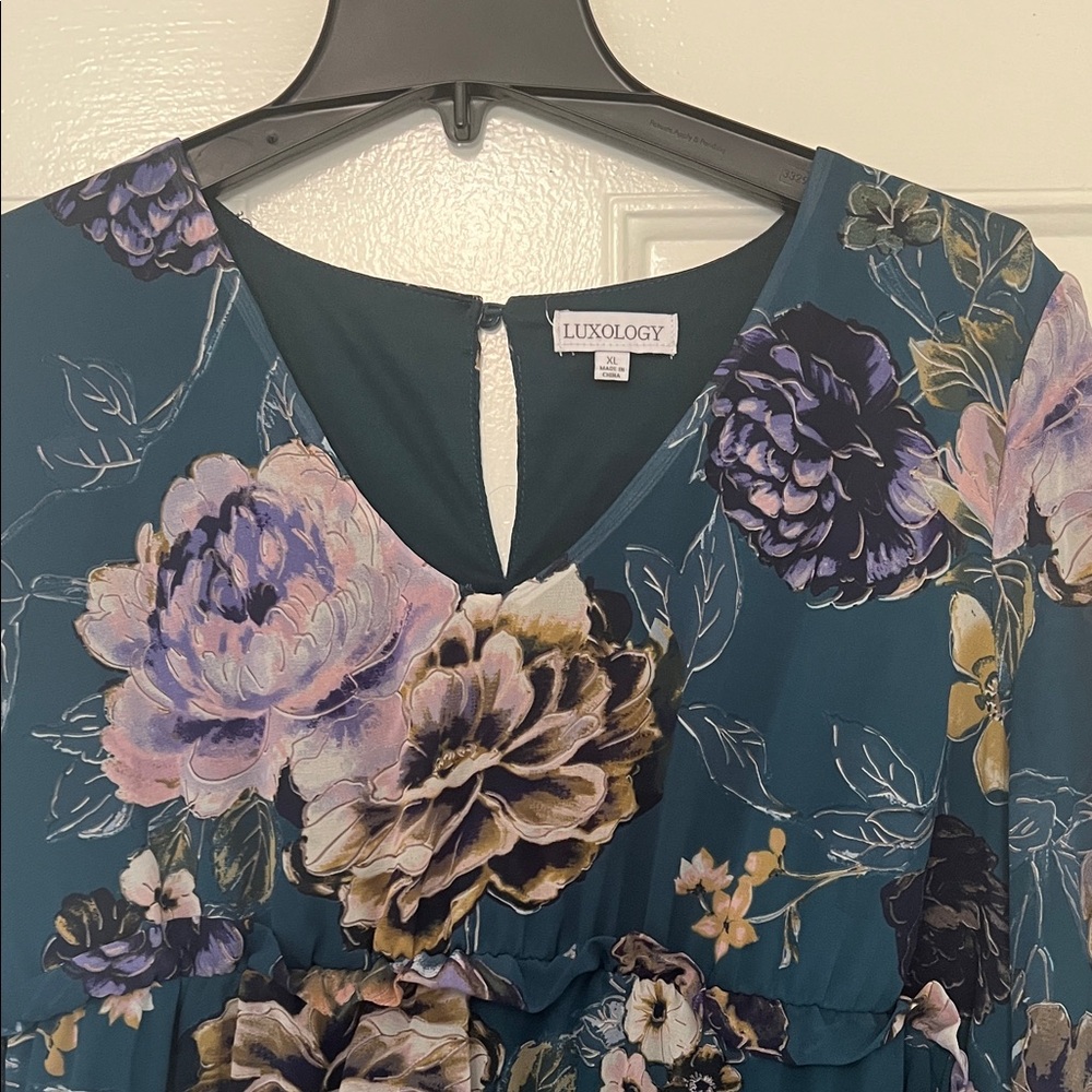Luxology Teal and Purple Floral Dress